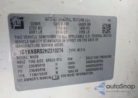 2017 Cadillac Xt5 Luxury z USA, uszkodzony, nr VIN 1GYKNBRS2HZ310274